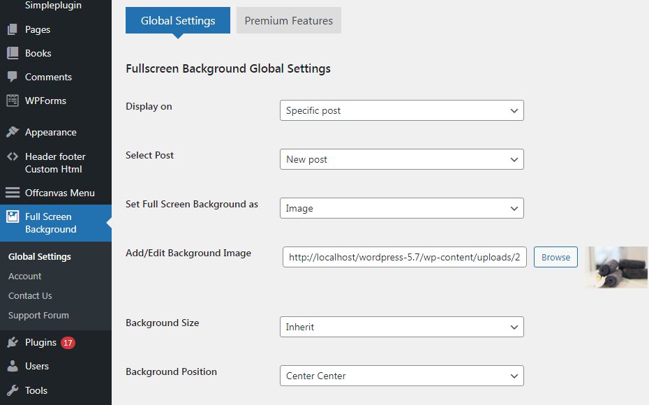 Global settings for fullscreen background